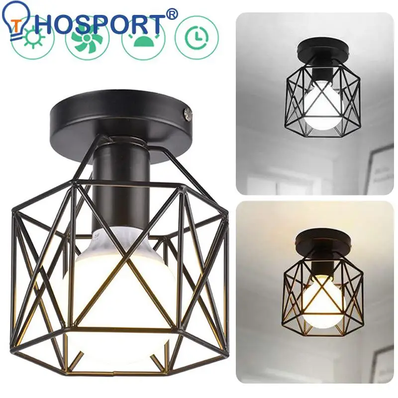 

Industrial Ceiling Lamp Shade Fixture For Hallway Entrance Aisle Porch Square Diamond Iron Chandelier Pendant Light