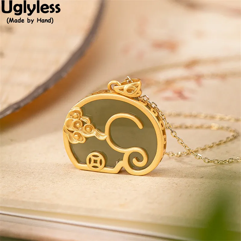 

Uglyless Vintage Patterns Nature Jade Elephants Jewelry Sets for Women Ethnic Studs Earrings Pendants NO Chain 925 Silver Animal