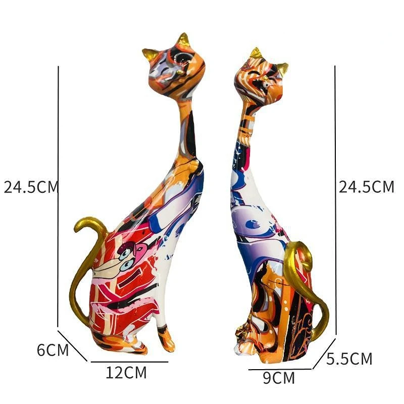 Nordic Painted Graffiti Cat Decoration Resin Abstract Lovers Cat Statue  Animal Ornaments Bedroom Desktop Porch Home Decor images - 6