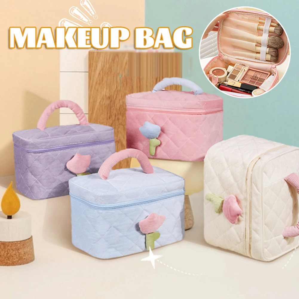 

Super Cute Travel Cosmetic Bag Portable Leather Makeup Pouch Women Lady Bathroom Washbag Flower Toiletry Kit 2022 NEW Bag