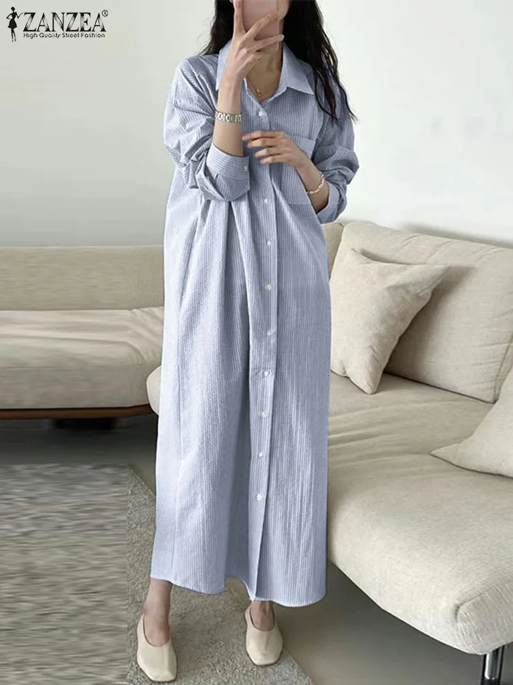 

Весна элегантное офисное платье ZANZEA, женский сарафан в полоску с длинным рукавом, модное женское повседневное платье, 2023