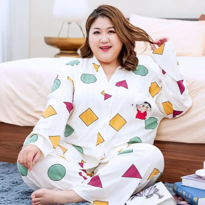 Big yards pajamas women fat mm fertilizer increased household to take in the fall and winter of loose long-sleeved pants suit