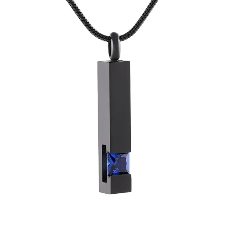 Titanium Steel Necklace Women No Fading Anti-Allergy Black Rectangular Diamond-Embedded Memorial Pet Casket Pendant for Relat... |