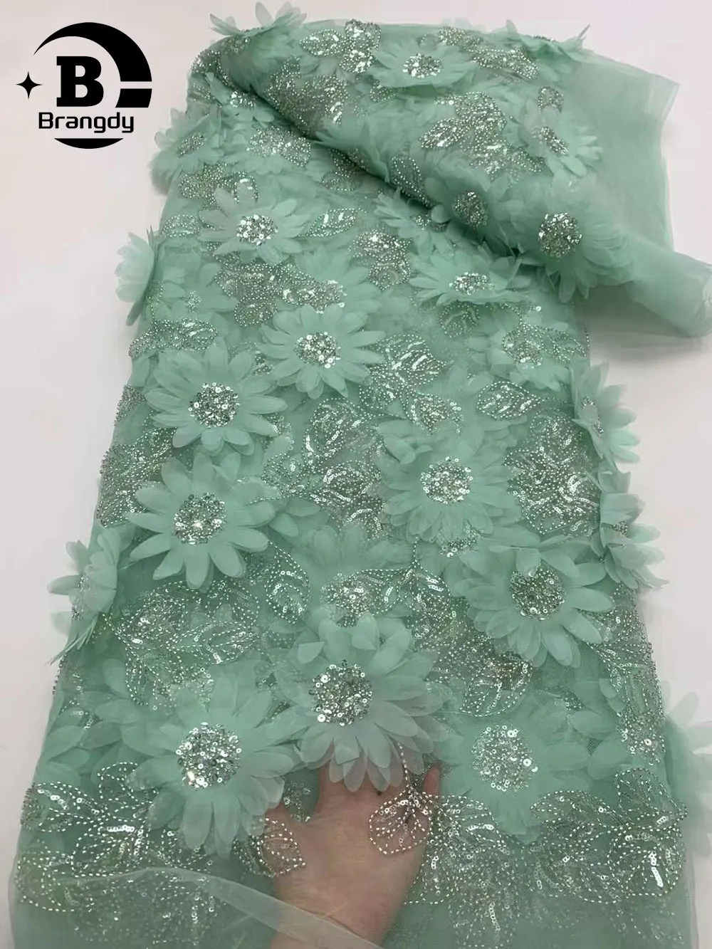 Африканская кружевная ткань с 3D цветами вышитая аппликация нигерийская Ткань