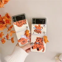 cute tiger pendant phone cases for samsung galaxy z flip 3 clear pc hard cover case for samsung galaxy z flip3 zflip3 zflip 3