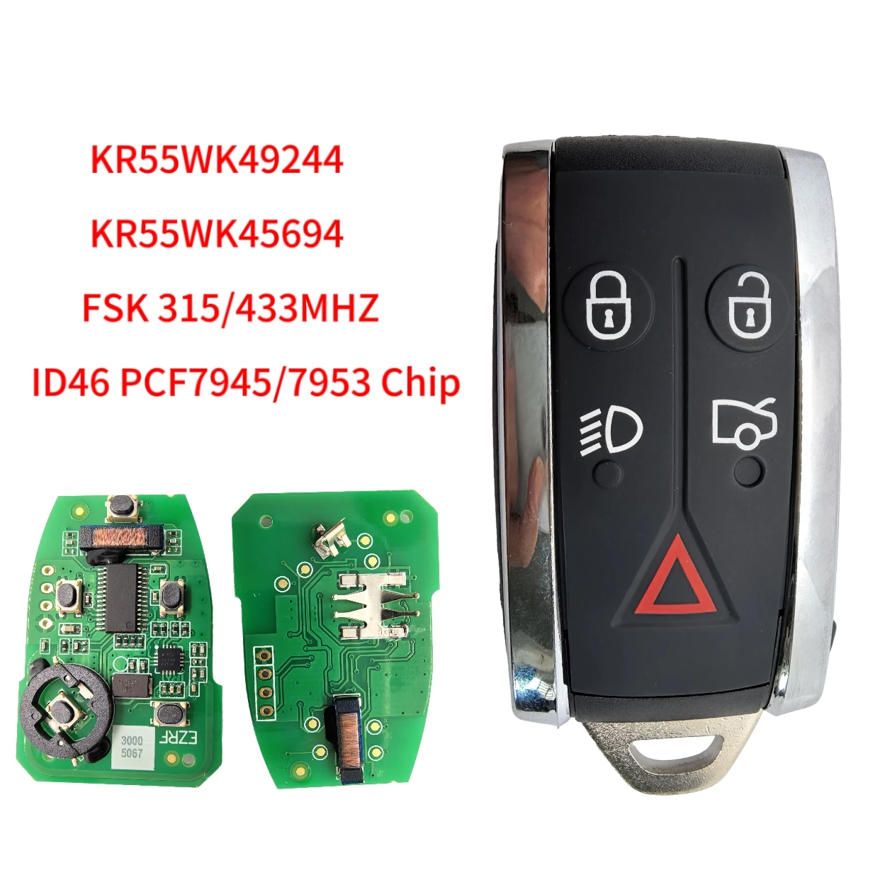 Фото Автомобильный ключ Jingxin с 5 кнопками для Jaguar XF XFR XK XKR XJ8 XK8 2007+ 315/433 МГц FSK ID46 KR55WK49244 C2P17156 Вход без ключа №1
