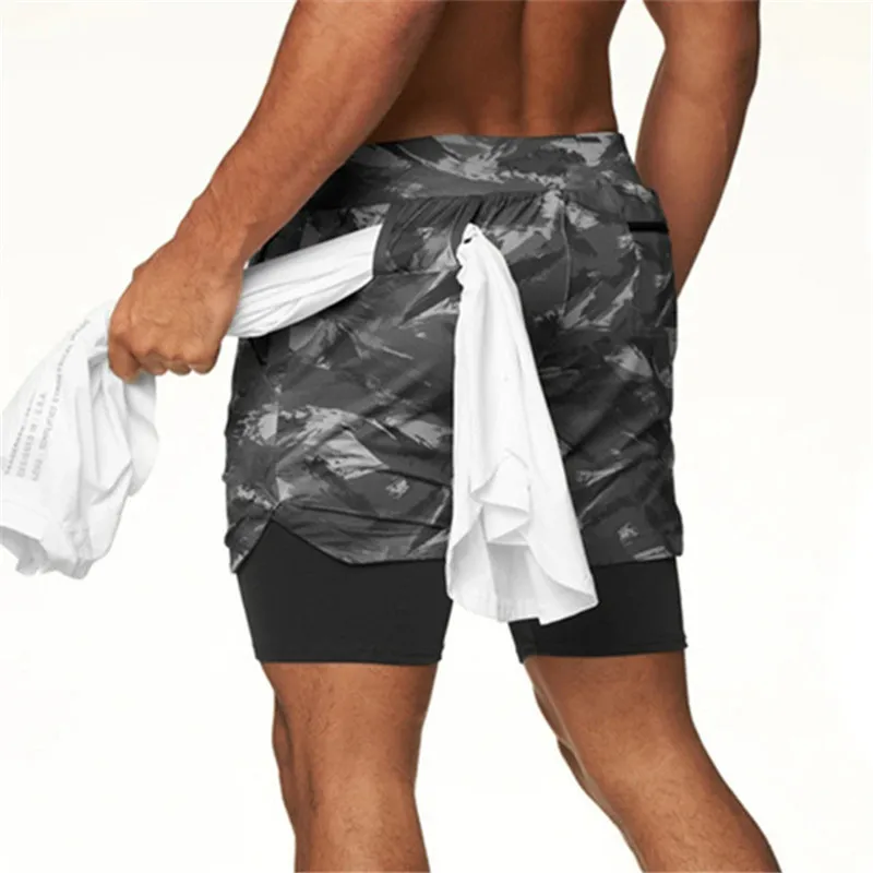 

2022 New Hot Sale Double Layer Camouflage Running Shorts Fitness Gym Workout Jogging Shorts Sports Men Quick Dry Five Pants