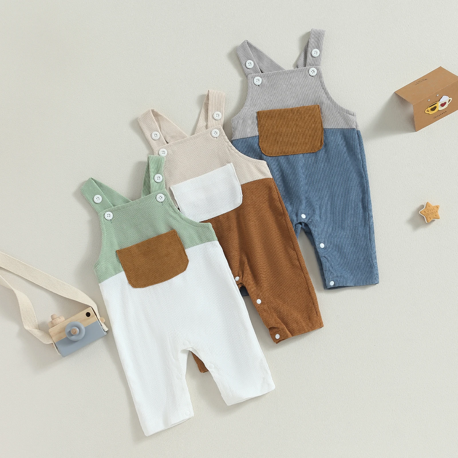 

BeQeuewll Toddler Baby Contrast Strap Pants Trousers Patchwork Sleeveless Square Neck Overalls Suspender Pants for Boys Girls