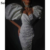 sodigne sparkle mermaid cocktail dresses short puff sleeves mini prom gowns elegant evening party dress for women formal 2022