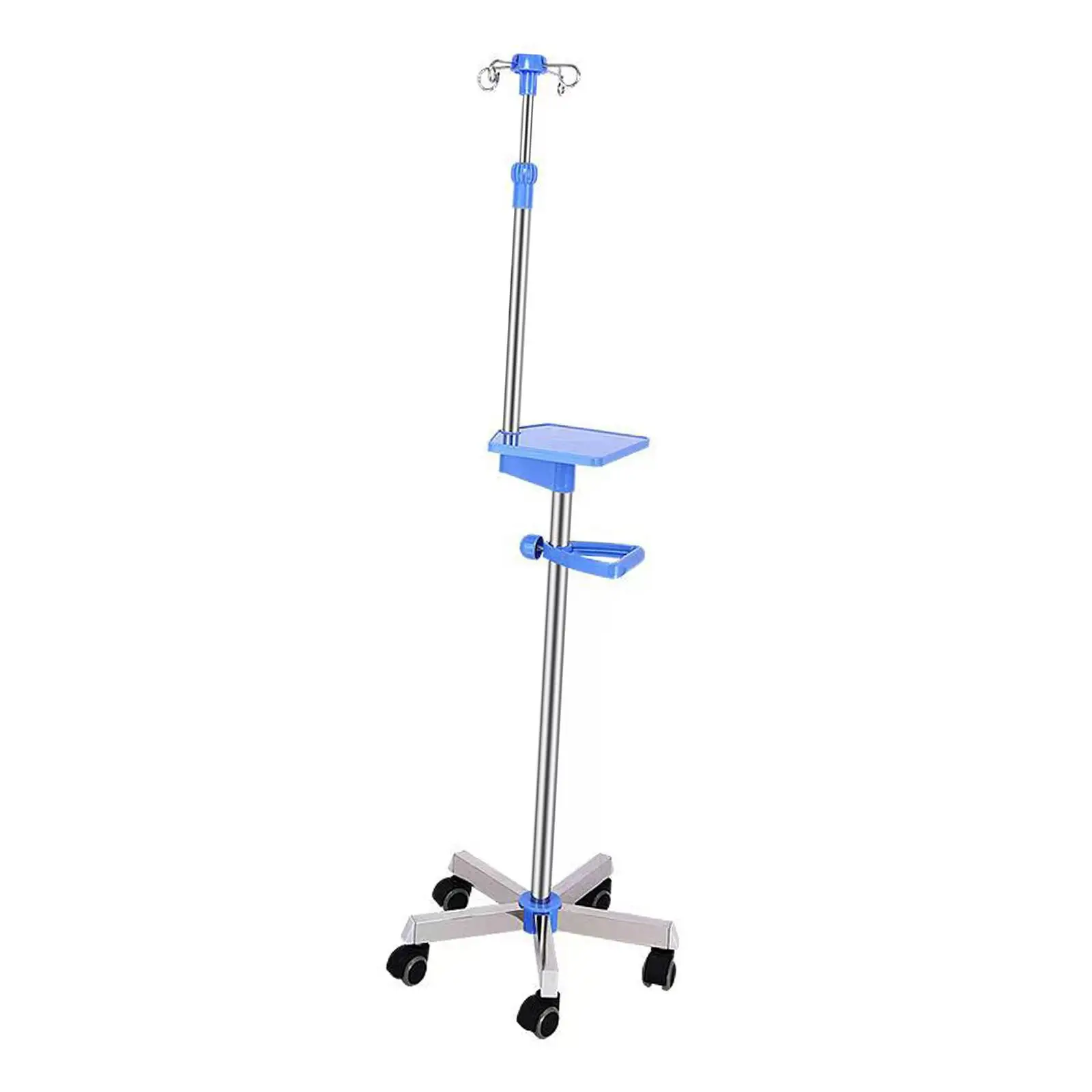 

IV Pole Stand IV Bag Holder Adjustable Height Retractable 4 Hook Rolling Infusion Stand IV Bag Stand for Families Nursing Homes