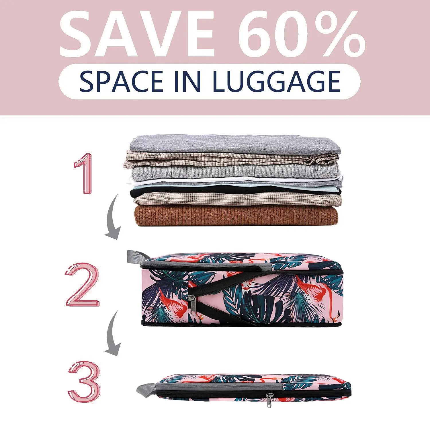 4PCS Pink Flamingos Durable Compression Packing Cubes Travel Accessories Suitcase Organizer Bag Portable Folding Luggage Storage