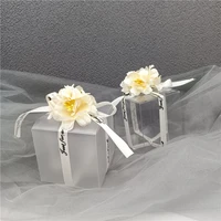 champagne flower clear pvc box for white weddings and events decoration just for ribbon frosted plastic dragee bags wholesale