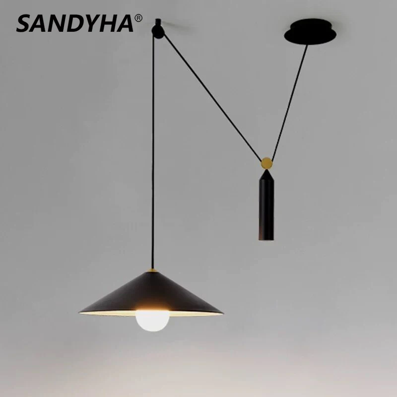 

SANDYHA Modern Personality Lifting Pulley Shiftable Chandeliers Led Lamp for Dining Room Lampara Colgante Techo Pendant Lights