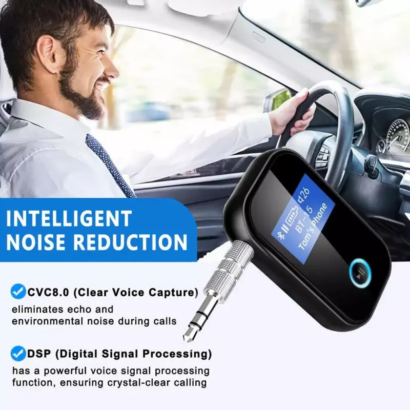 

OLED Wireless Bluetooth-compatible 5.0 Audio Adapter Car Hands-free Calling Voice Assistant Receiver Transmitter 3.5mm Phone