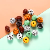 10pcsbag colorful round wood beads with holes basketball soccer rugby bracelet necklace accessories for diy jewelry making
