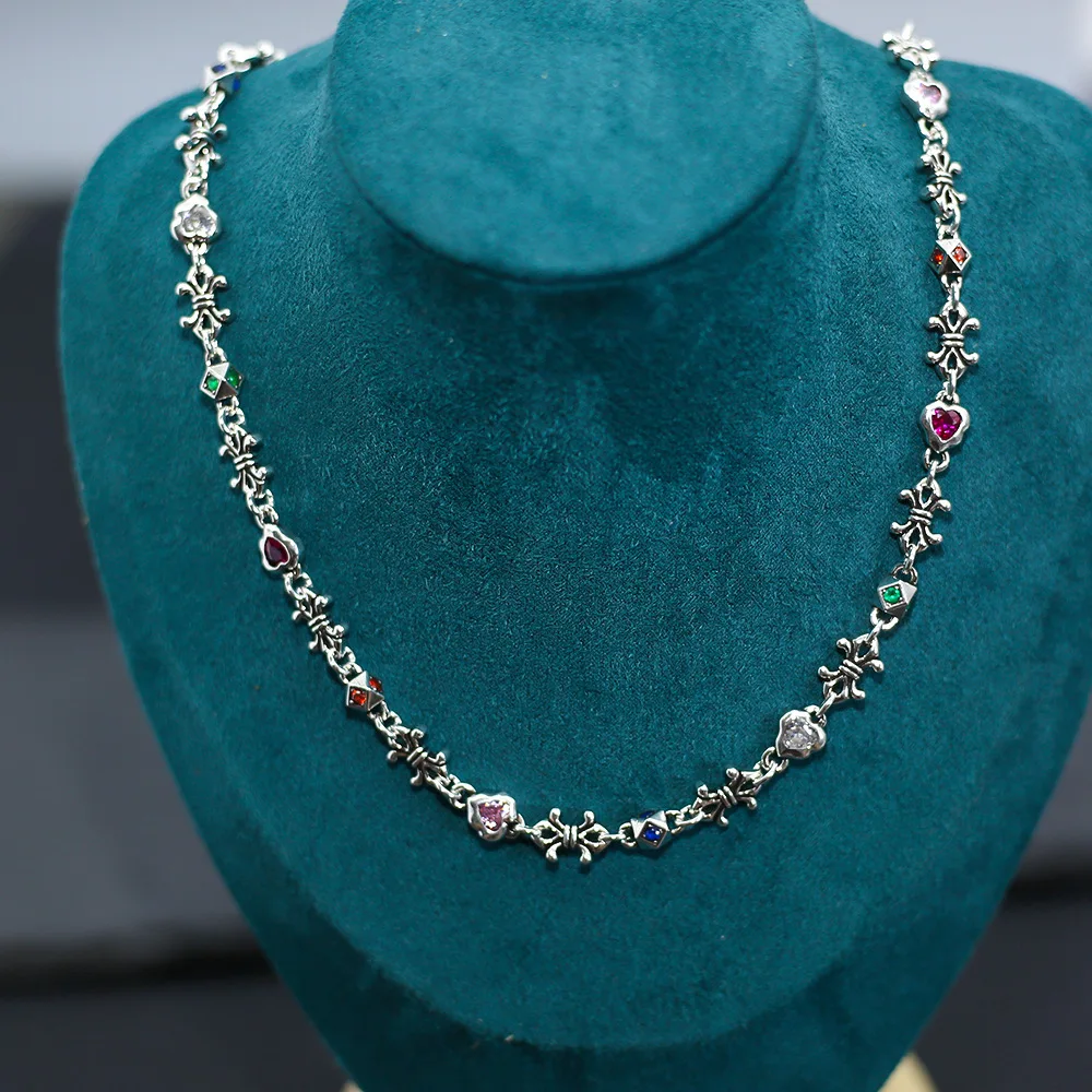 

Boy scout flower inlaid multicolored stone Lovers Necklace