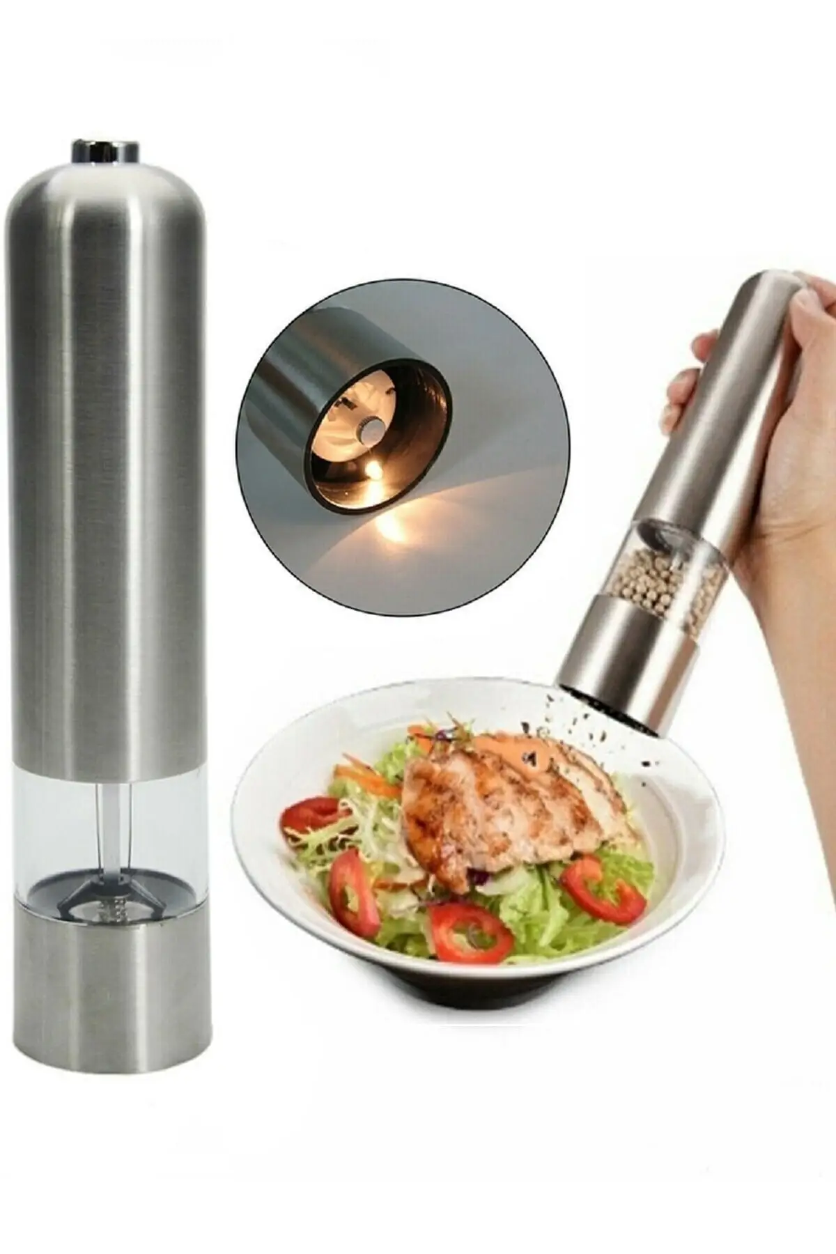 Светильник Кая автоматическая металлическая мельница для специй на батарейках
