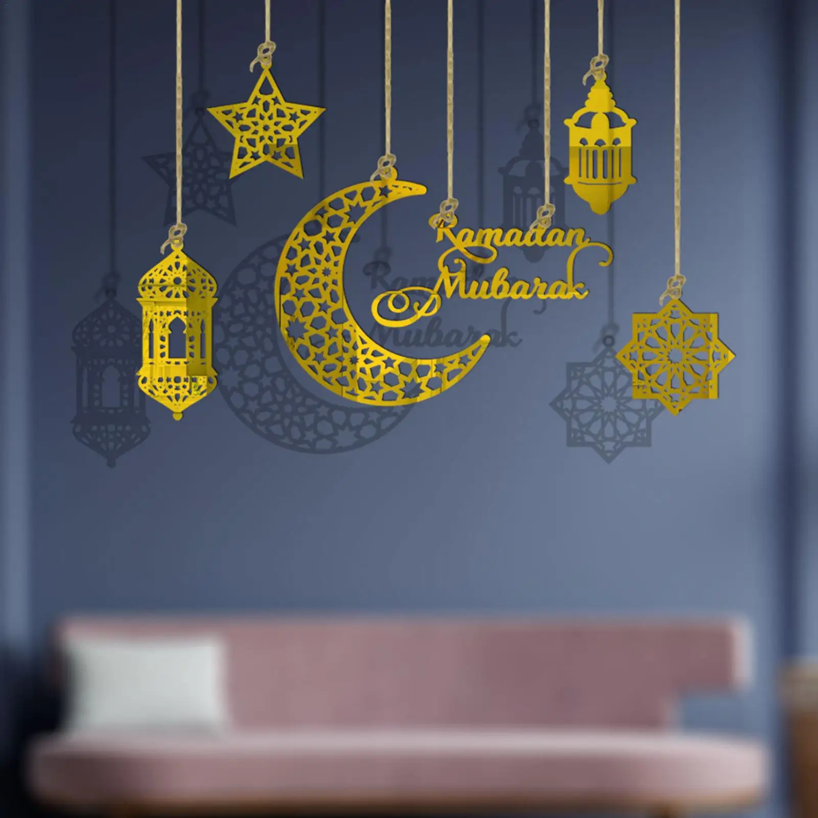 

Ramadan Decor | 6Pcs Acrylic Pendant Ornaments Ramadan Decorations | Moon Star Ornament Hanger Plaque Decors for Eid Mub