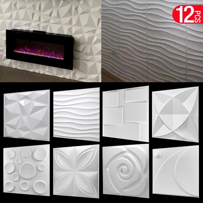 12 шт. декоративные 3D настенные панели в ромбовидном дизайне матовые белые обои