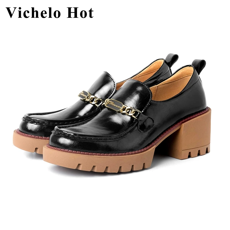 

Лидер продаж, туфли-лодочки Vichelo из бычьей кожи с круглым носком, на высоком каблуке, на металлической платформе, повседневная одежда для мол...