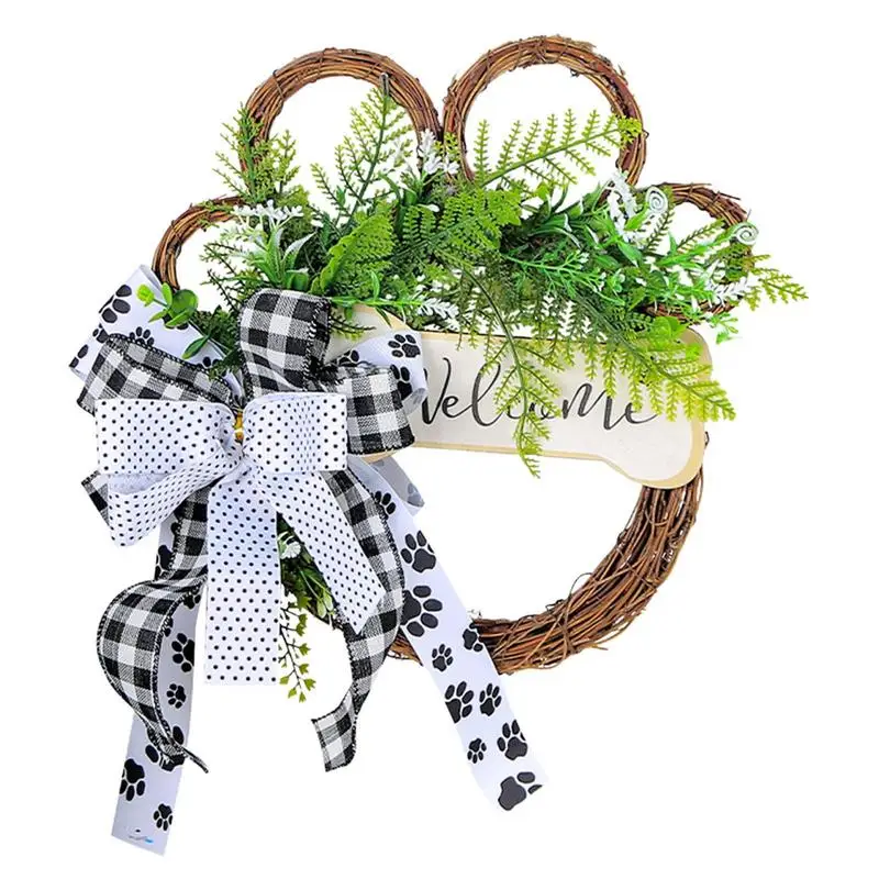 

Dog Paw Wreaths For Front Door Welcome Wreath Paw Shaped Wall Art Rustic Front Door Eucalyptus Leaves Paw Prints Bow Wreath