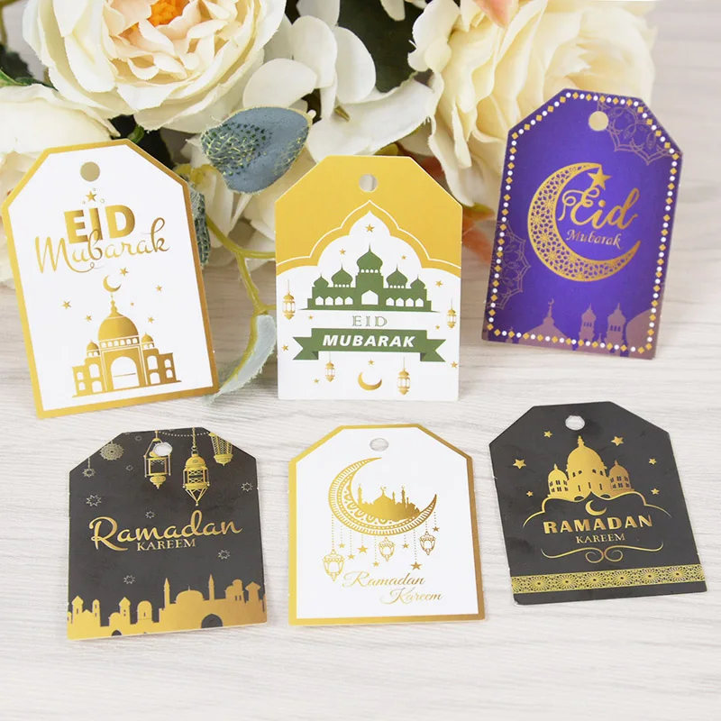 

48Pcs Ramadan Decorative Tags Labels Gift Wrapping Paper Hanging Tags Eid Mubarak Paper Cards Eid DIY Crafts Muslim Party Decor