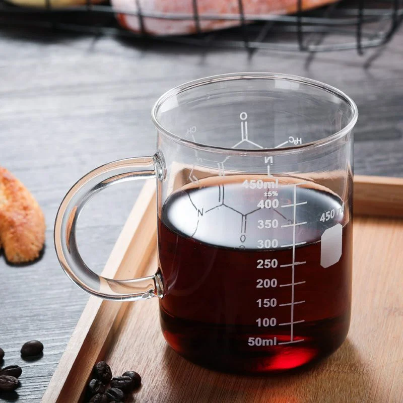 

Caffeine Beaker Mug Graduated Beaker Mug with Handle Borosilicate Glass Multi-Function Food Grade Measuring Cup Tea Cup
