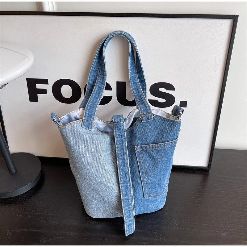 

Crossbody Bag For Women Casual Denim Handbag Shoulder Bag 2023 Fashion Splice Underarm Bag Vintage Shopping Bucket Bag Harajuku