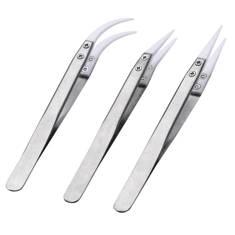 

135-140mm Stainless Steel Ceramic Tweezer Heat Resistant Antimagnetic Ceramic Tweezers Replaceable Tips Hand Tools