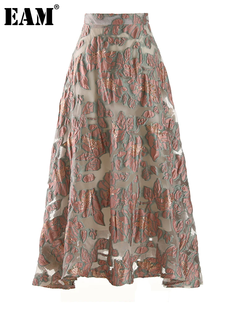 

[EAM] High Waist Organza Vintage Jacquard Long Party A-line Half-body Skirt Women Fashion Tide New Spring Autumn 2023 1DF7594