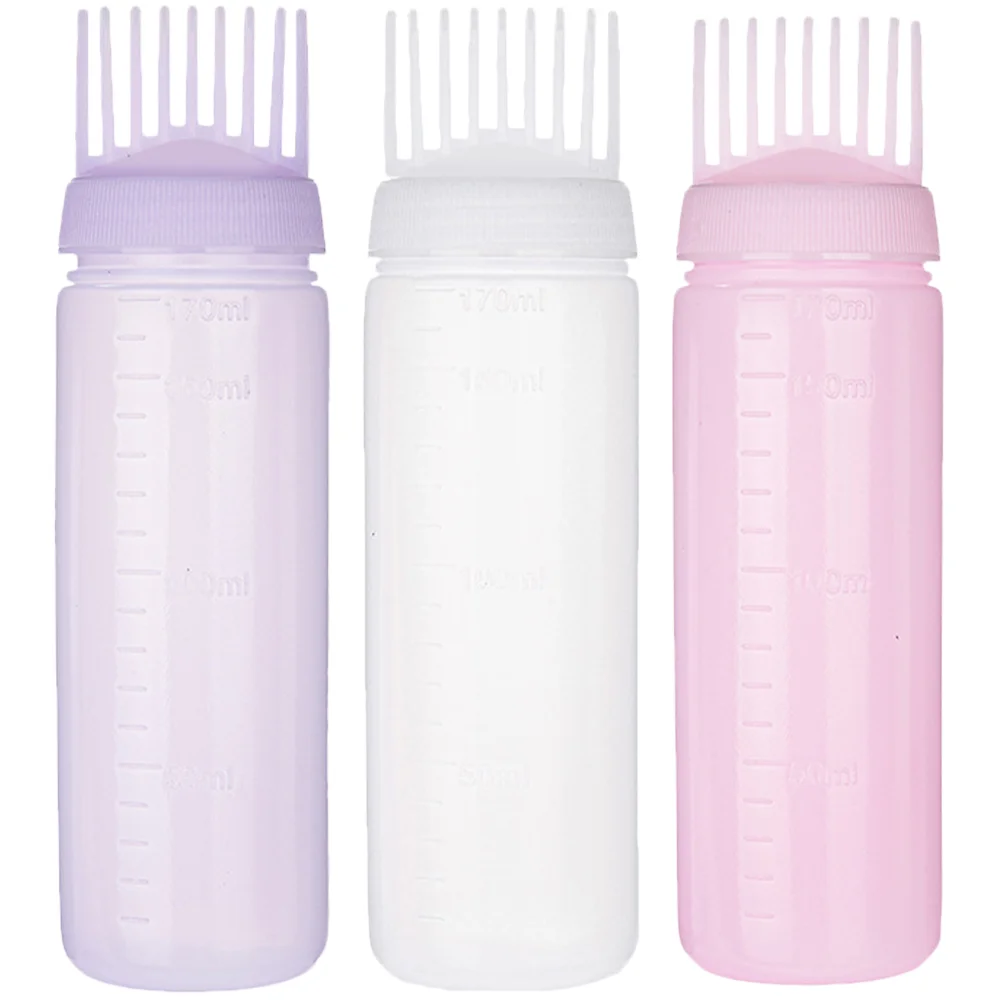

3 Pcs Hair Coloring Applicator Bottle Comb Oil Massage Root Bottles Ldpe Dyeing
