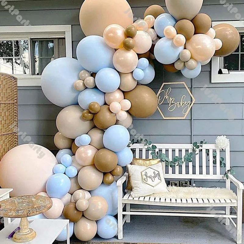 

123pcs Double Apricot Balloon Garland Blue Baby Shower Decoration Double Cream Peach Ballon Arch Birthday Decor Wedding Supplies