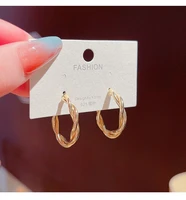 fashion temperament woven twist metal hoop earrings for women based alloy gold girls simple accessories korean jewelry