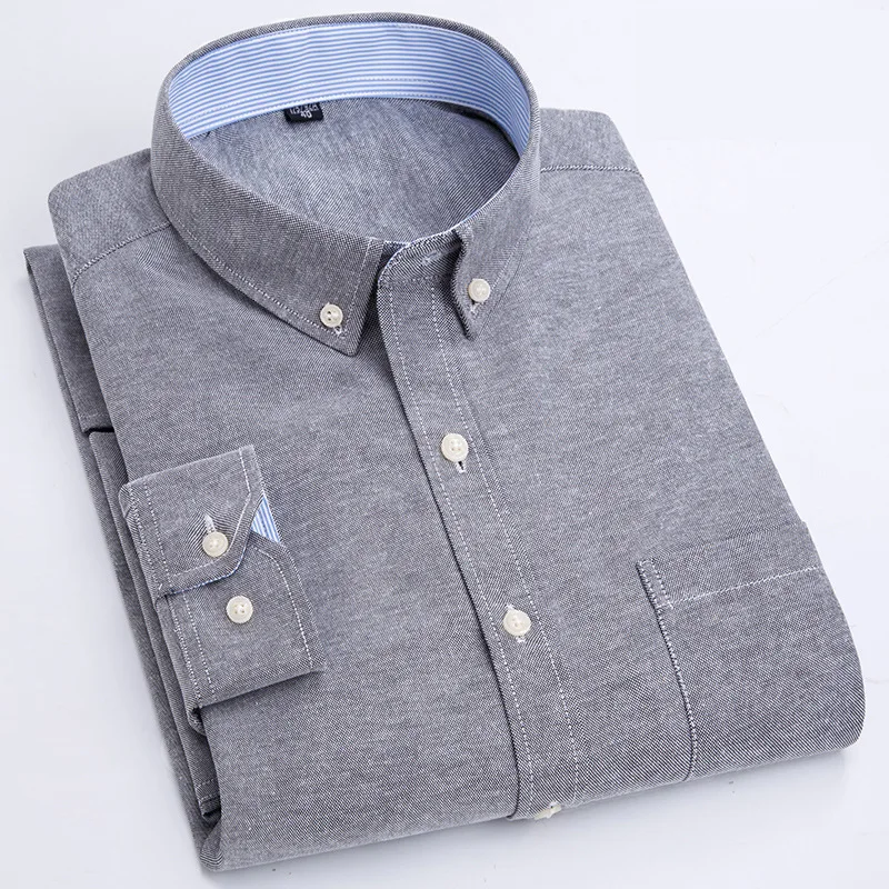 New Oxford Men's Shirt Spring and Autumn Business Casual Long Sleeve Solid Color Slim Fit Plaid Striped Breathable Shirt