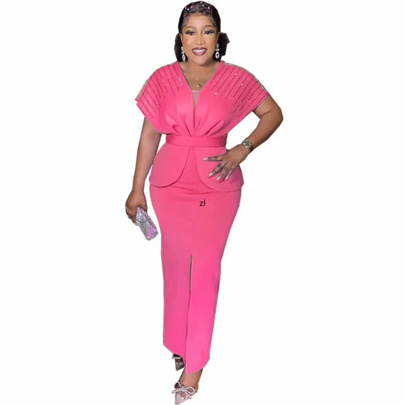 

Новинка, стильная одежда в Анкаре для женщин, сексуальный вечерний халат, африканские платья, одежда большого размера, модное облегающее платье из двух частей