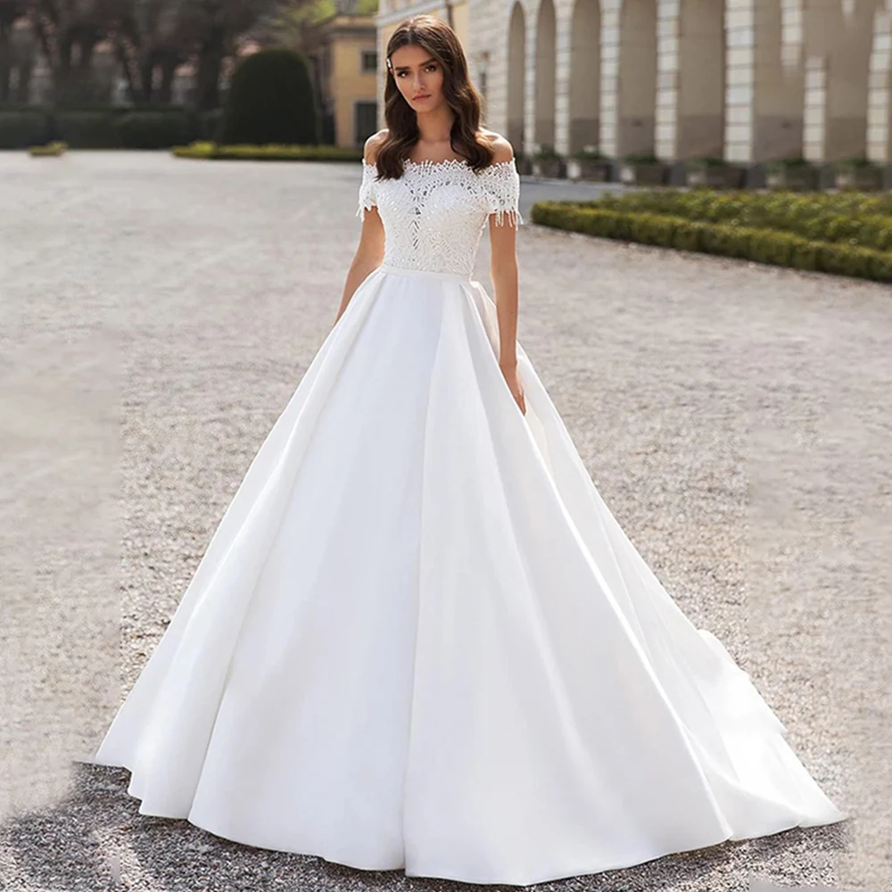 

Женское атласное свадебное платье It's yiiya, белое платье со шлейфом и открытыми плечами на лето 2022