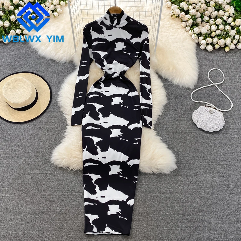 

2022 New Dress Women Single Breasted Fashion Print Long Sleeve Sleeve Midi Long Dress Female Loose Casual Spring Autumn Dress