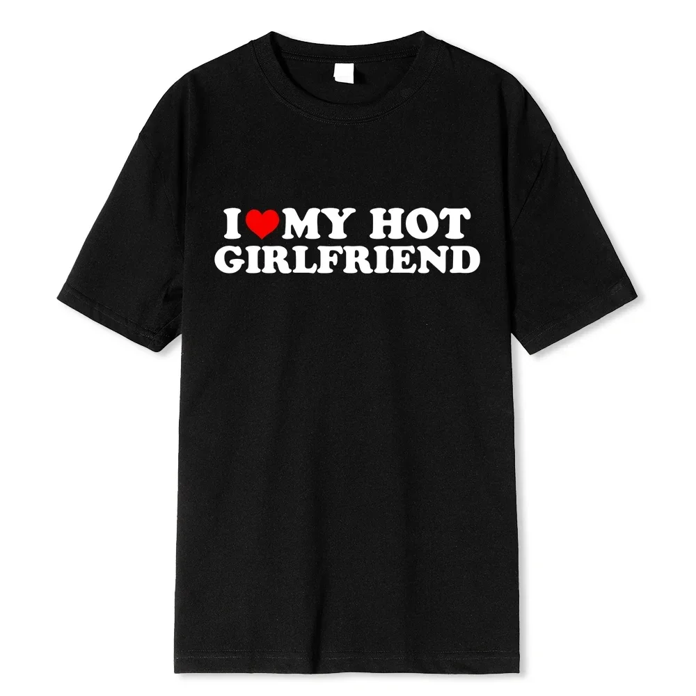 Винтажная забавная футболка с надписью I Love My Hot Girl для пары графическим рисунком