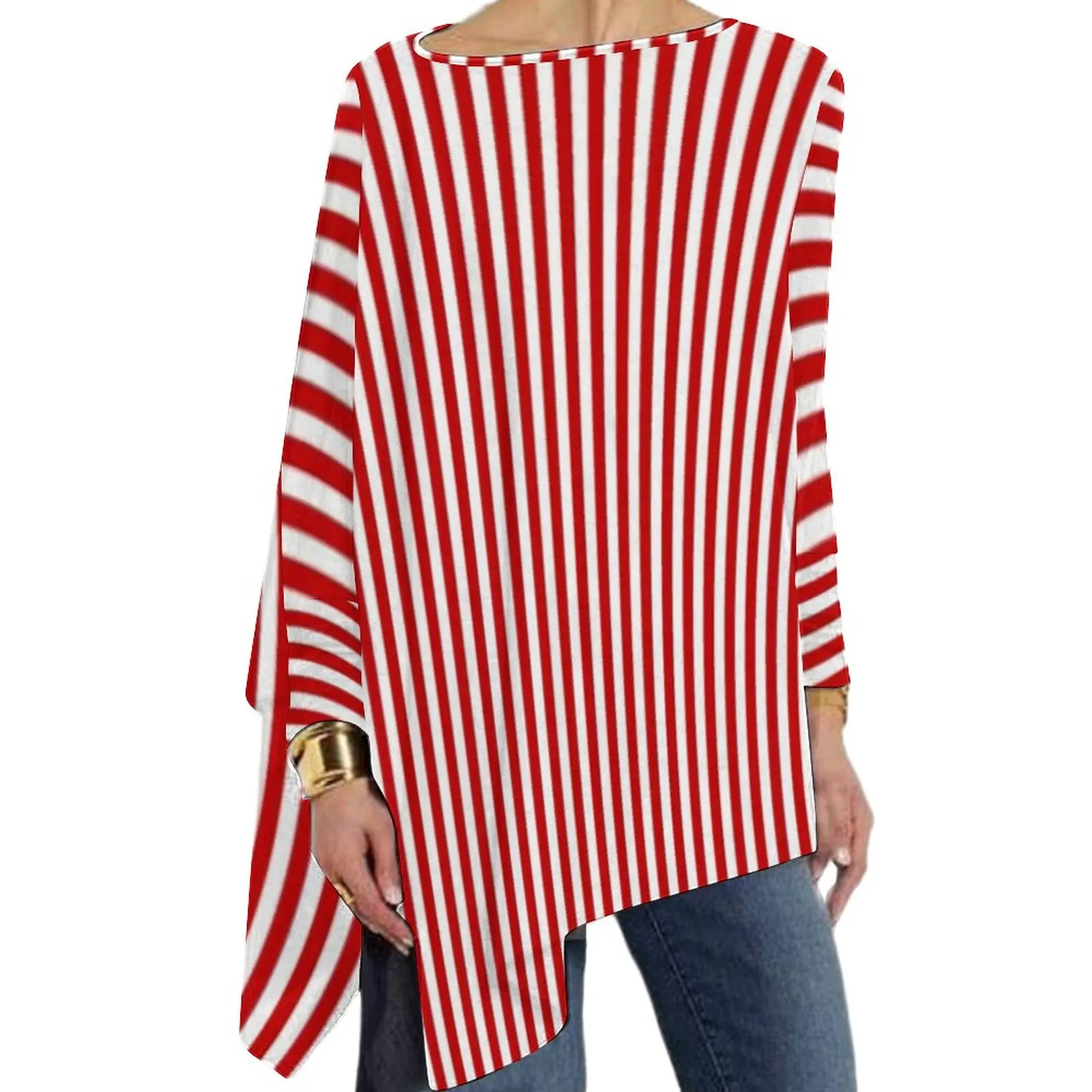 

Женская свободная футболка в полоску, с длинным рукавом и принтом