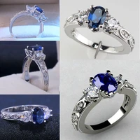 milangirl womens ring blue crystal zircon rhinestone silver plated color female ring for wedding party engagement jewelry