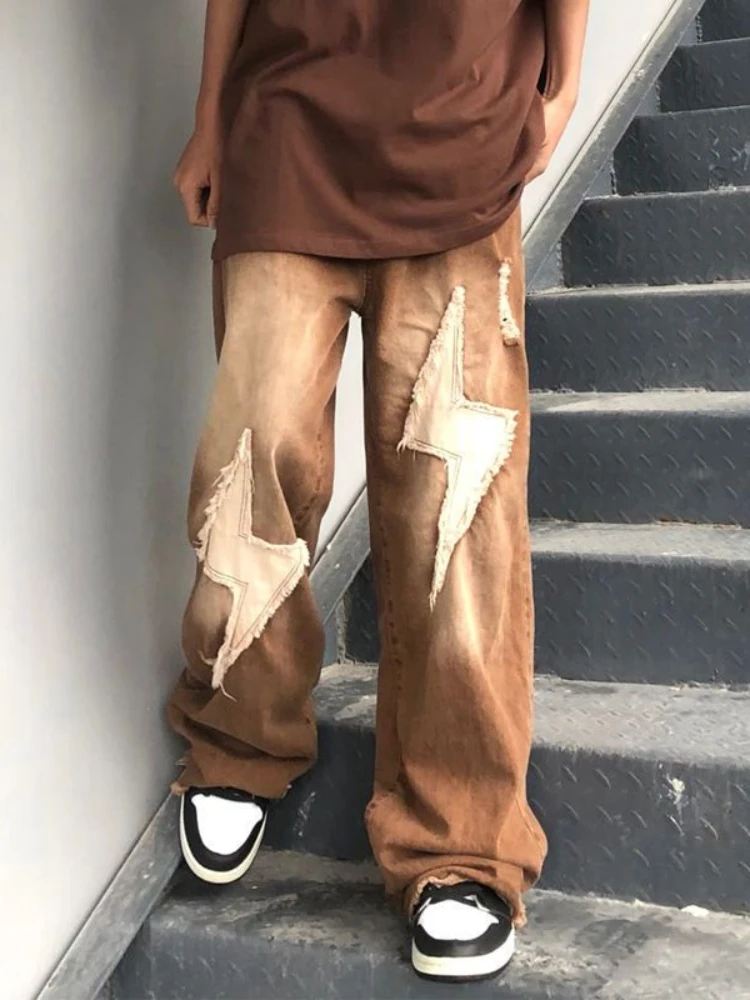 Streetwear Men Jeans High Street Vintage Baggy Pants Denim Y2k Harajuku Hip Hop Wide Leg Trousers Embroidery Patchwork Casual