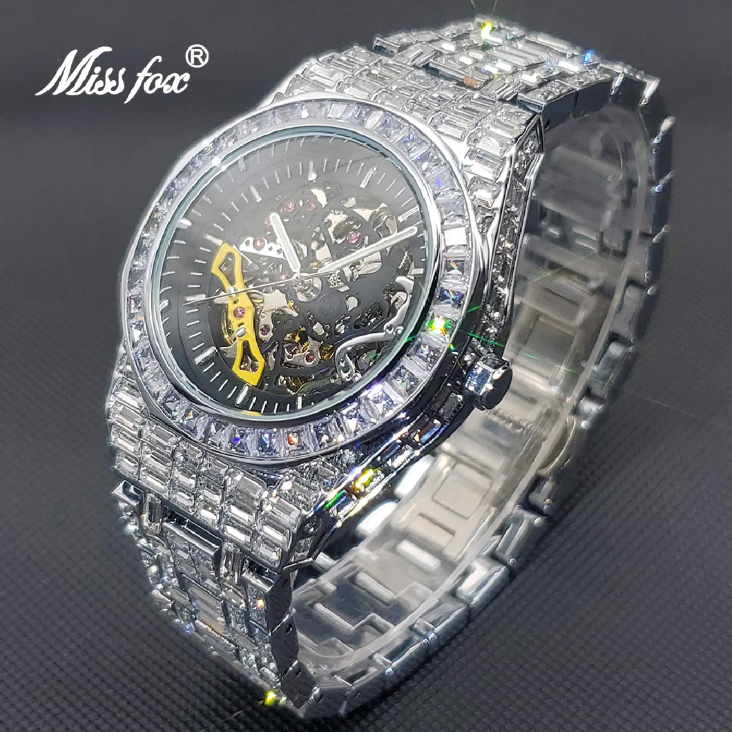 

Luxury Automatic Watch For Men Hip Hop Diamond Skeleton Mechanical relogio masculino Ice Out waterproof Man Watches Dropshipping