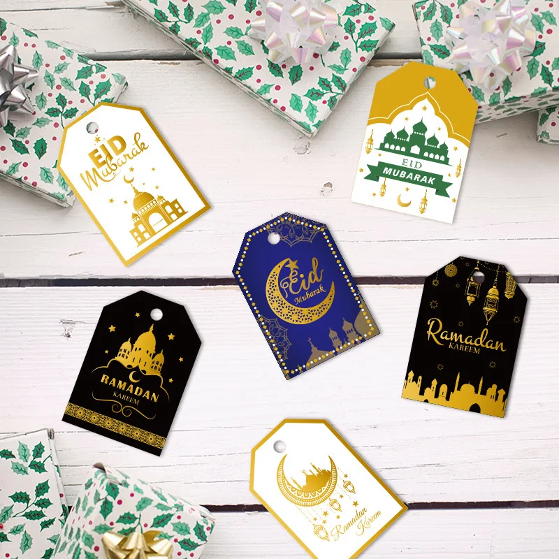 

48Pcs Muslim Eid Mubarak Tag Ramadan Festival Party Decoration Gift Bag Boxes Hang Tags Decor Star Moon Small Tag Eid Supplies