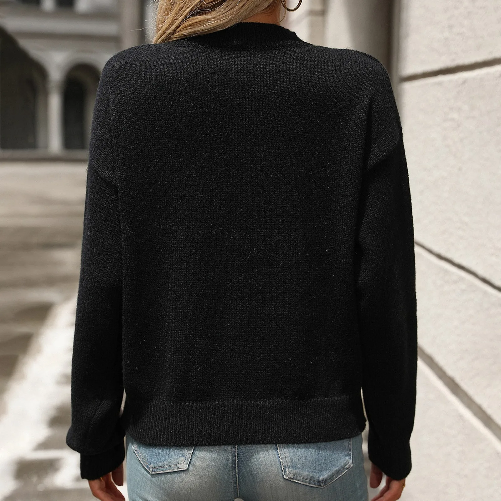 &quot Вязаный свитер для женщин лоскутное сердце однотонный пуловер ожерелье