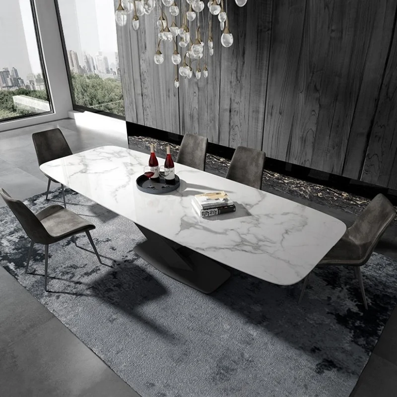 

Mobile Metal Dining Room Set Home Floor Minimalist Modern Marble Dining Table Rectangle Large Mesa De Jantar Muebles Comedor W