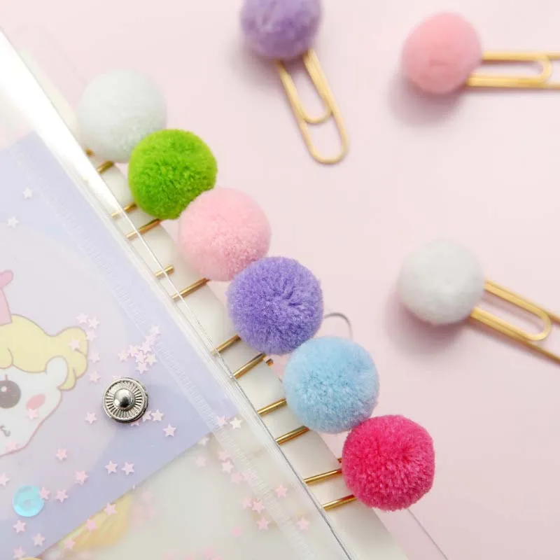 

10Pcs Metal Bookmark Paperclips Kawaii Plush Ball Paper Clips Small Book Page Markers for Gifts Office Cute School Supplies