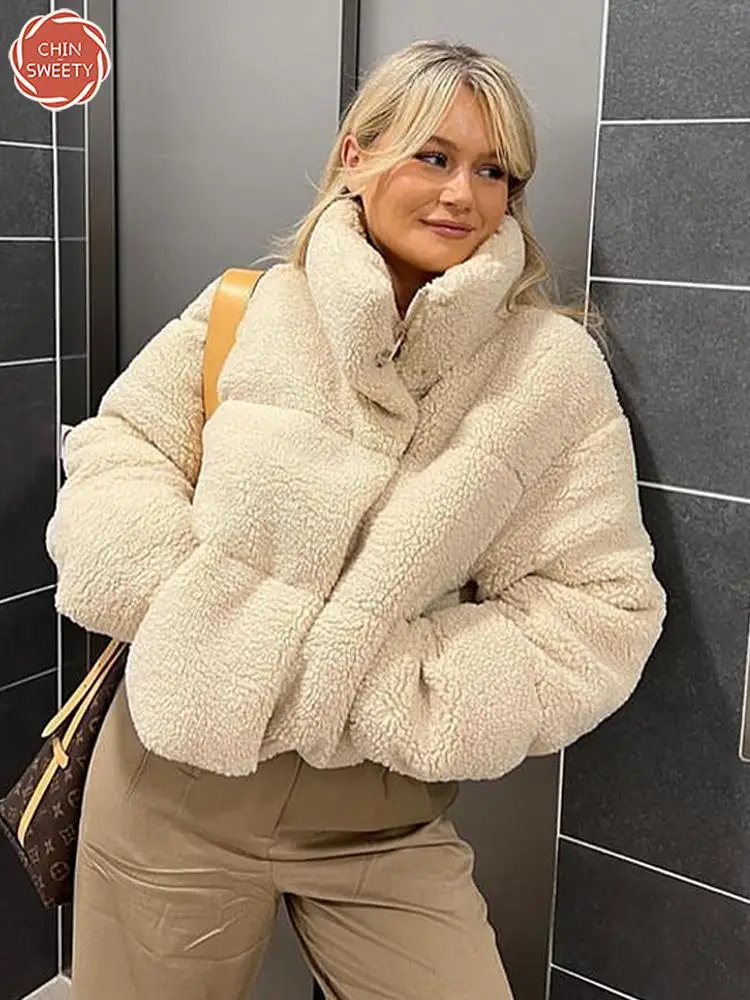 

Женские Куртки из искусственной овечьей шерсти и хлопка подбородка, Осень-зима 2022, женская теплая парка, женская модель