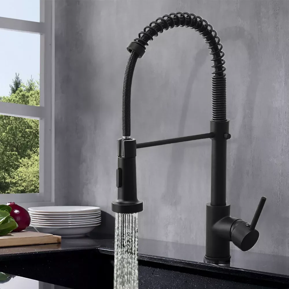 

360 Degree Stretch Faucet With Spring Black Brushed Stream Sprayer Nozzle Hot Cold Mixer Tap Multi-Function Sink Kitchen Faucets