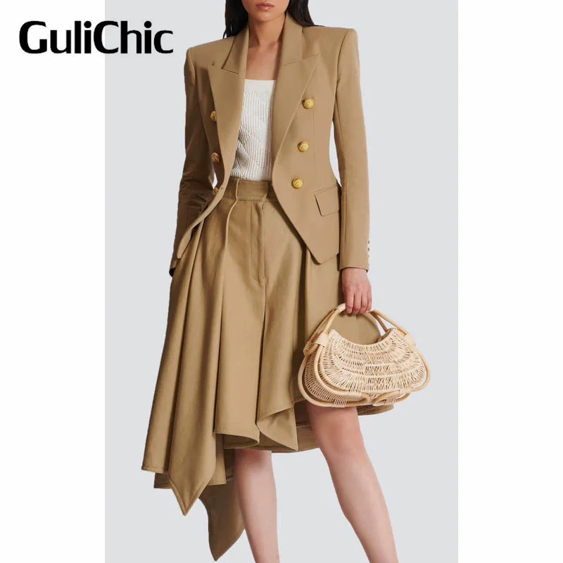 10.31 GuliChic женский классический золотой пуговице темпераментный комплект с