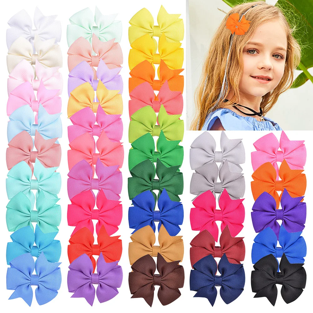 

Wholesale 40Pcs/Lot 2/3.15‘’ Solid Ribbon Bowknot Hairclip Baby Girls Bow Duckbill Clip Barrettes Hairpins Kid Hair Accessories